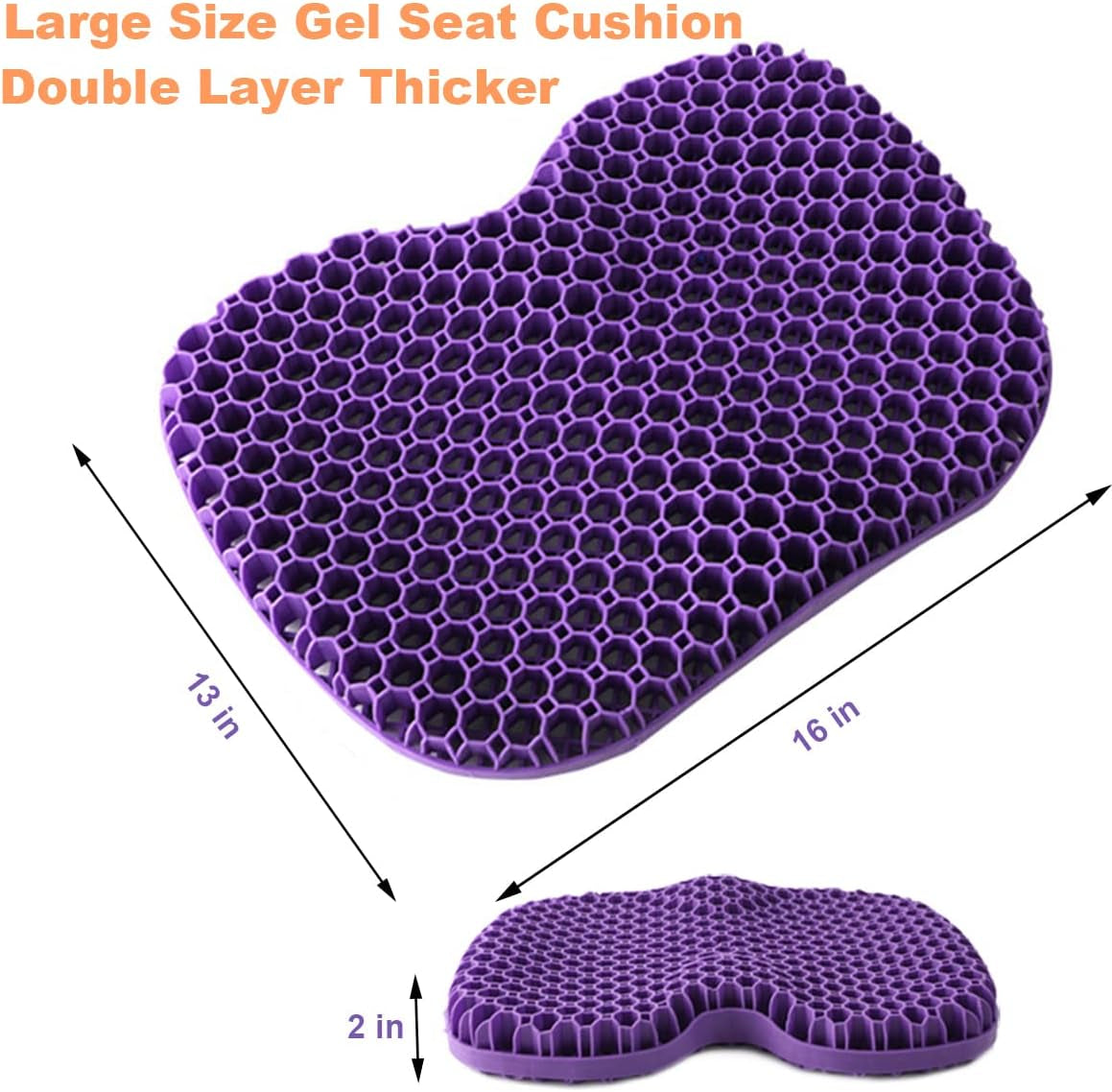 Gel Seat Cushion for Office Chairs, Car Seat Cushion for Long Sitting, Wheelchair Pads for Tailbone Pressure Relief Butt & Back Pain (Purple/Black) (ZD020)