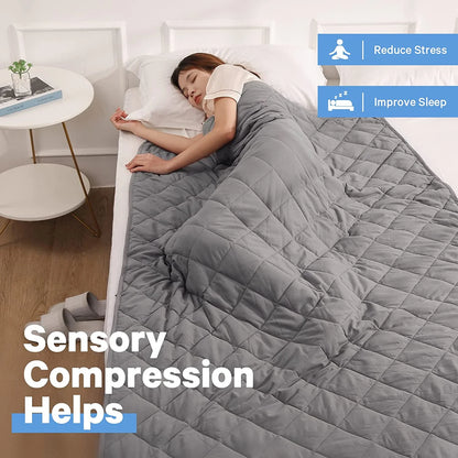 Weighted Blanket Twin Size 48" X 72" 15 Lbs with Nontoxic Glass Beads, Microfiber Material, Thick Comfort for Deeper Sleep, Gray