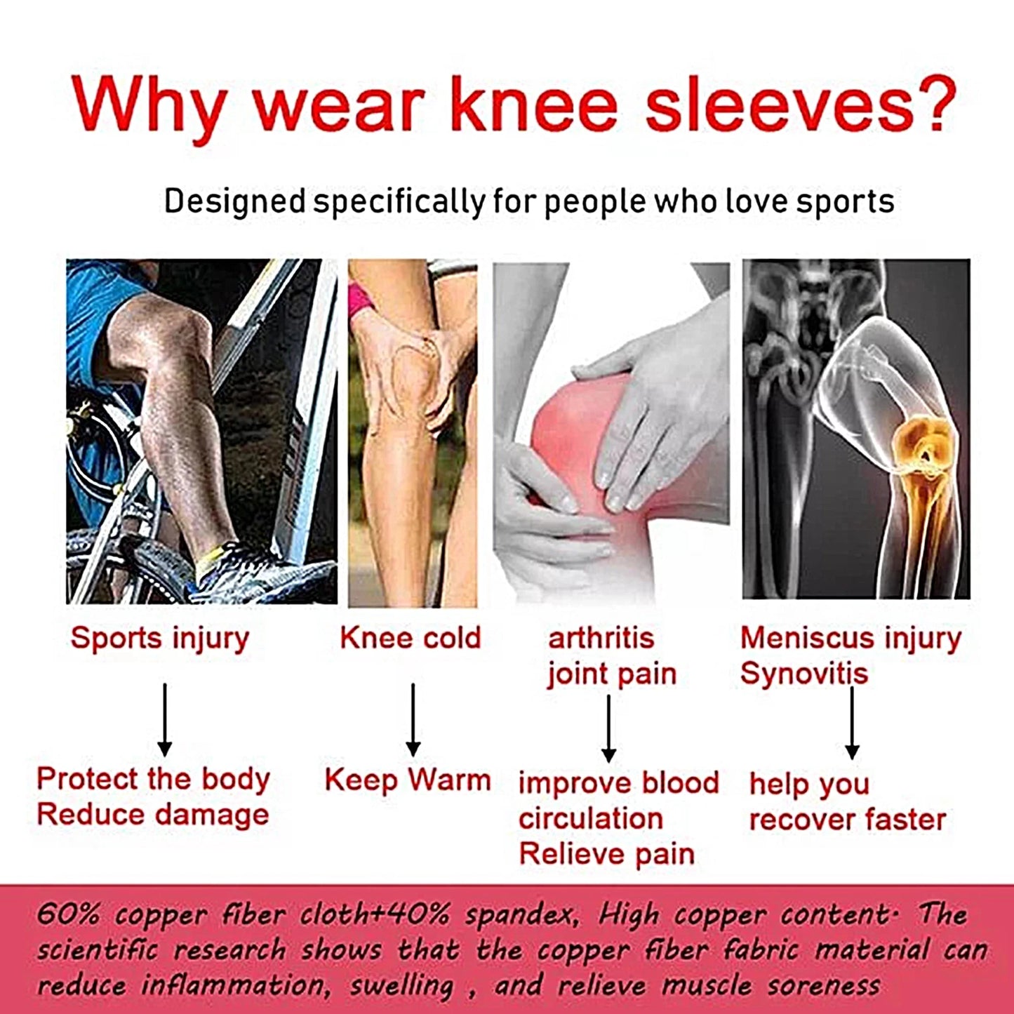 Copper Knee Brace for Knee Pain Knee Support Compression Sleeves for Injury