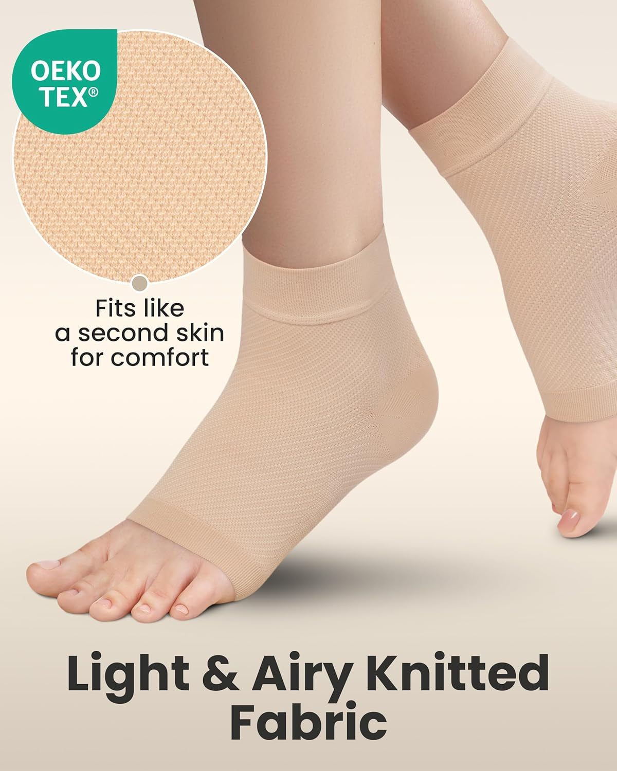 Ankle Compression Sleeve - Plantar Fasciitis Braces - Open Toe Compression Socks for Swelling, Sprain, Neuropathy, Foot Arch Support for Men and Women - 20-30Mmhg, M, Beige