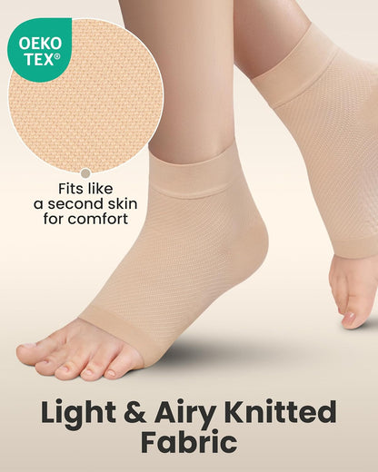 Ankle Compression Sleeve - Plantar Fasciitis Braces - Open Toe Compression Socks for Swelling, Sprain, Neuropathy, Foot Arch Support for Men and Women - 20-30Mmhg, M, Beige