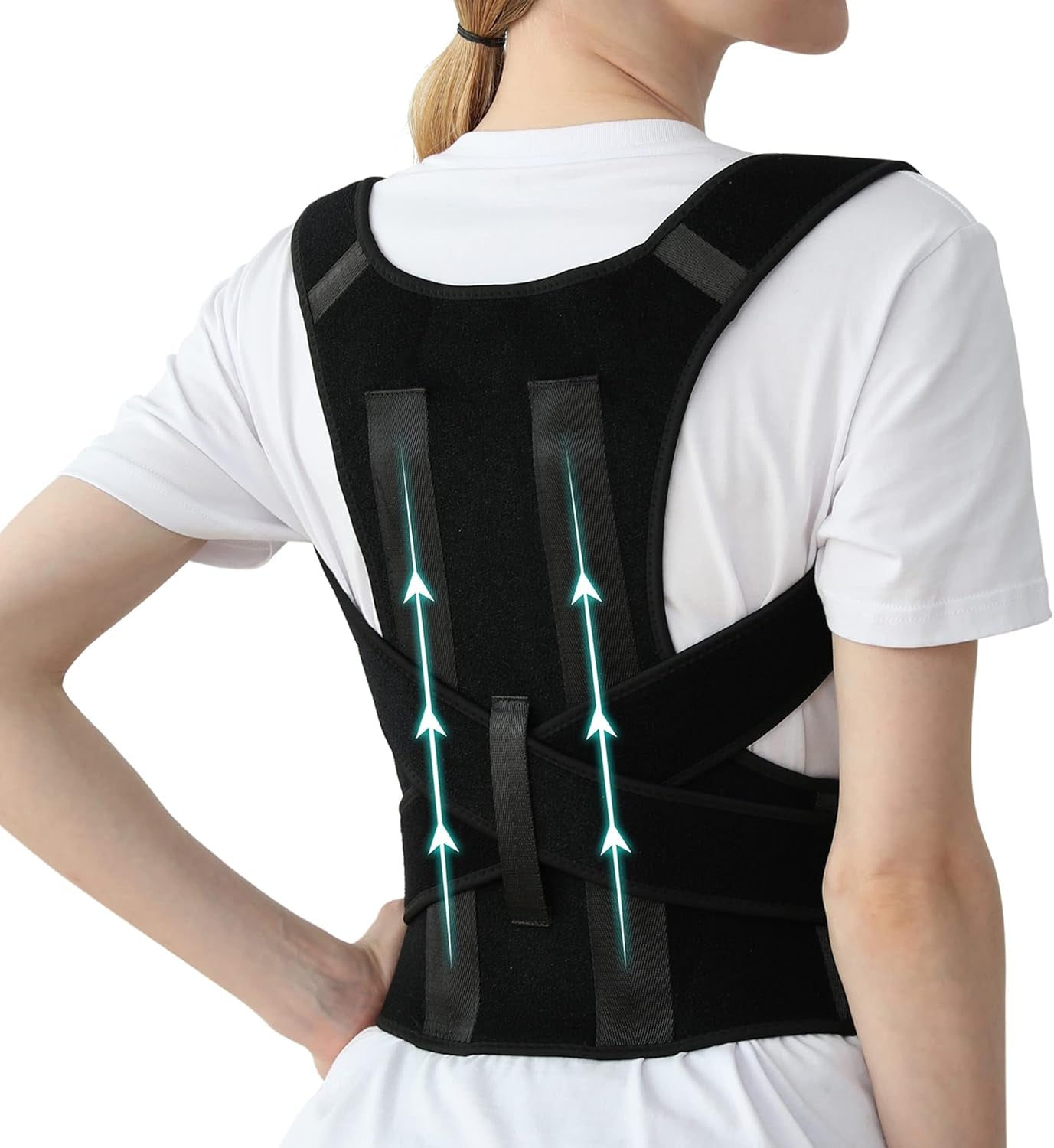 Posture Corrector for Women and Men, Adjustable Breathable Back Straightener, Upper Back Brace for Clavicle Support and Providing Pain Relief from Neck, Back & Shoulder Black L