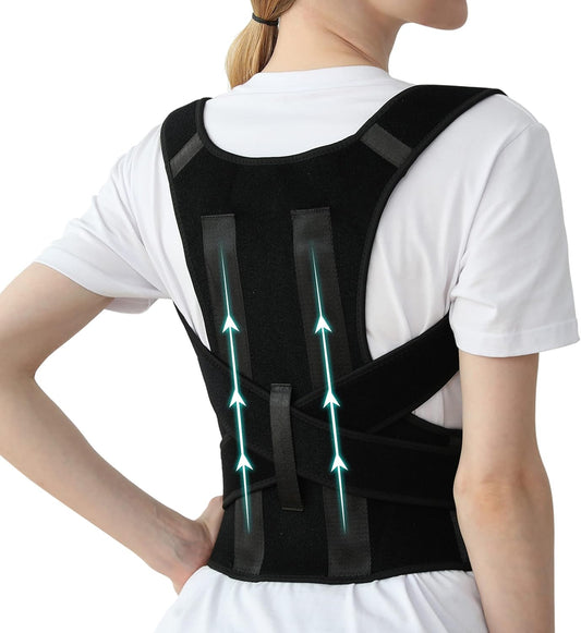 Posture Corrector for Women and Men, Adjustable Breathable Back Straightener, Upper Back Brace for Clavicle Support and Providing Pain Relief from Neck, Back & Shoulder Black L