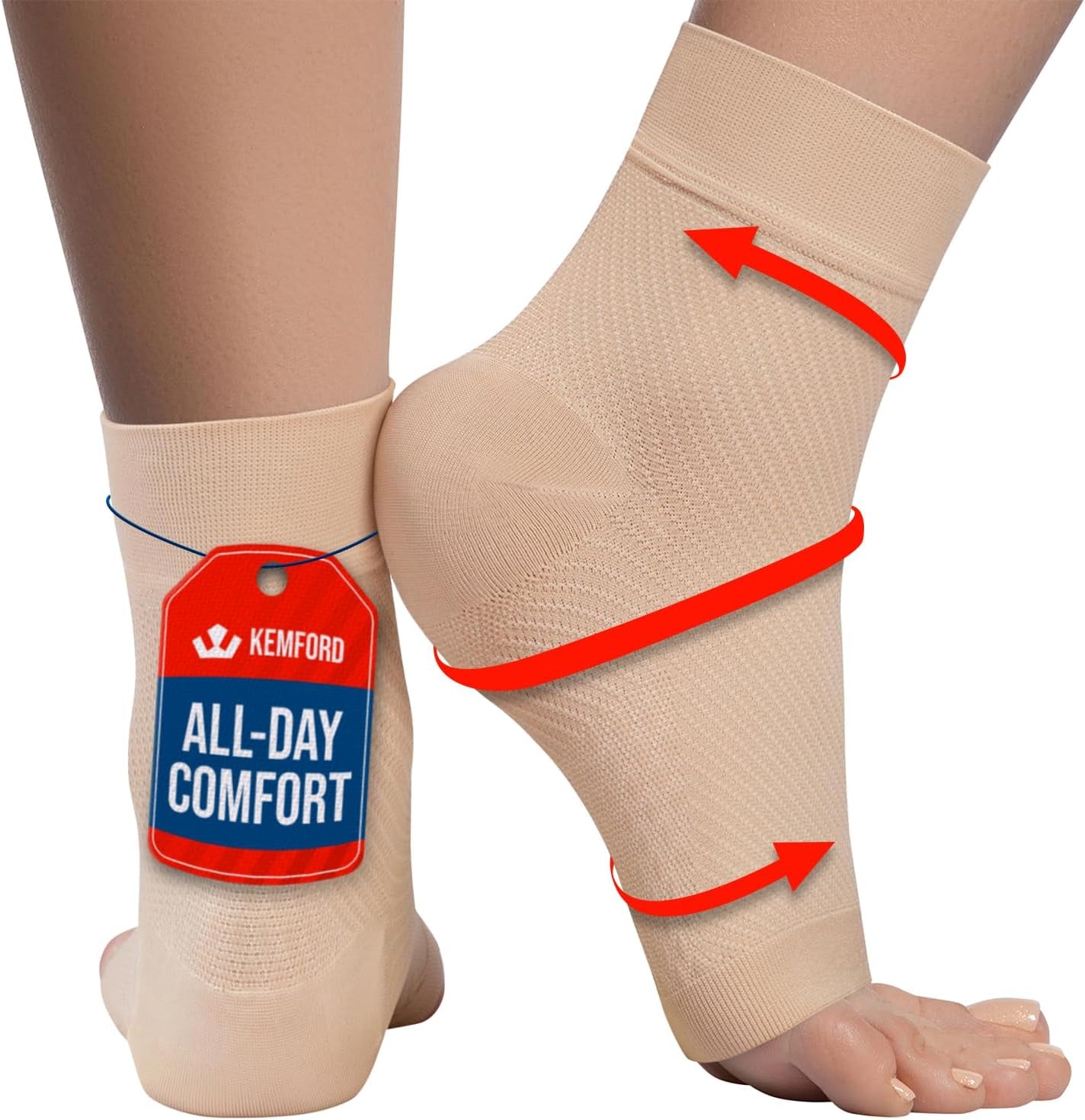 Ankle Compression Sleeve - Plantar Fasciitis Braces - Open Toe Compression Socks for Swelling, Sprain, Neuropathy, Foot Arch Support for Men and Women - 20-30Mmhg, M, Beige