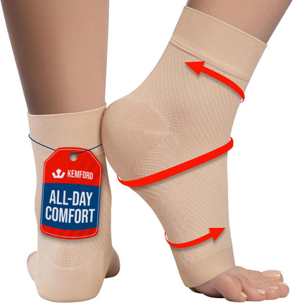 Ankle Compression Sleeve - Plantar Fasciitis Braces - Open Toe Compression Socks for Swelling, Sprain, Neuropathy, Foot Arch Support for Men and Women - 20-30Mmhg, M, Beige