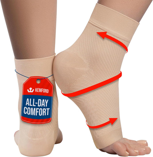 Ankle Compression Sleeve - Plantar Fasciitis Braces - Open Toe Compression Socks for Swelling, Sprain, Neuropathy, Foot Arch Support for Men and Women - 20-30Mmhg, M, Beige