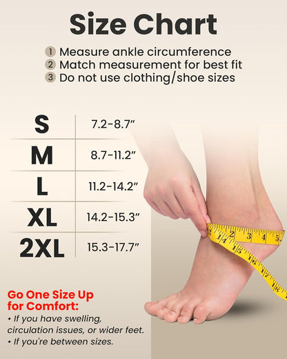 Ankle Compression Sleeve - Plantar Fasciitis Braces - Open Toe Compression Socks for Swelling, Sprain, Neuropathy, Foot Arch Support for Men and Women - 20-30Mmhg, M, Beige