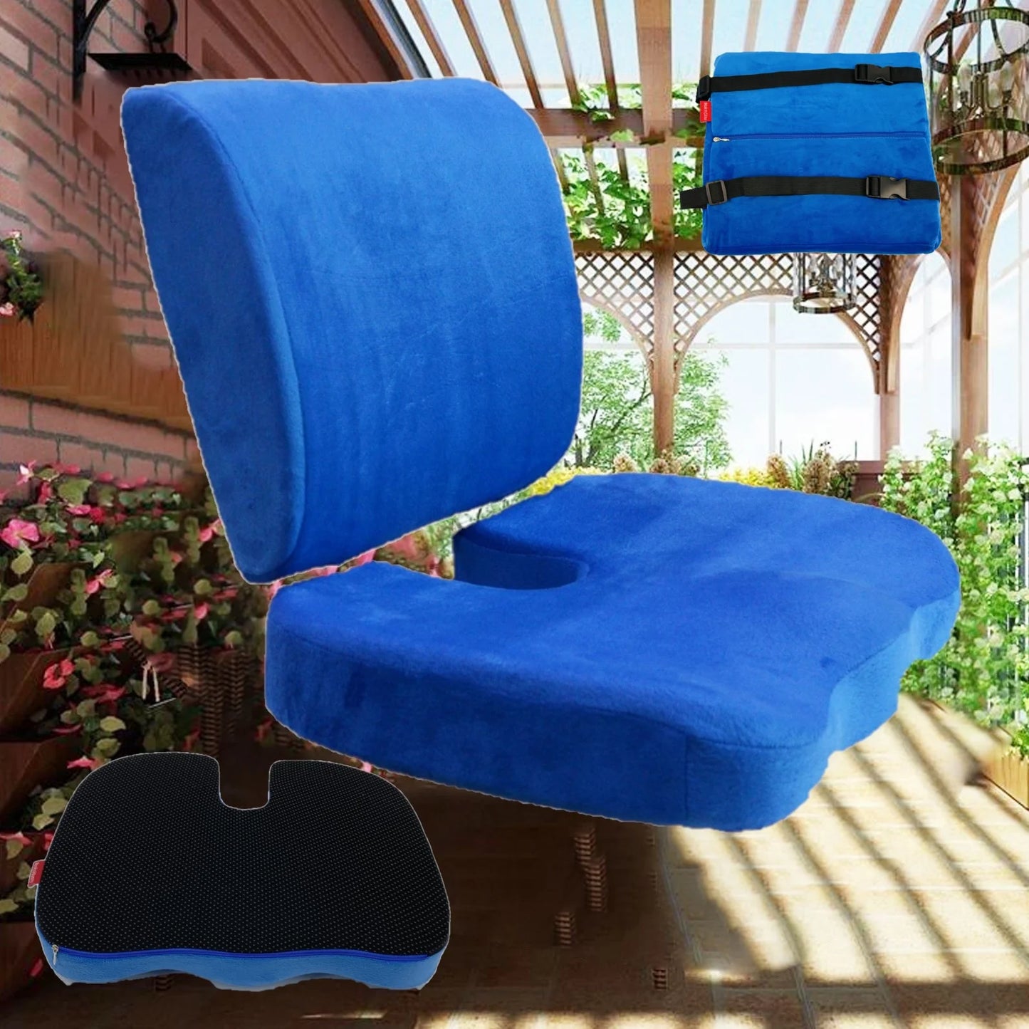 2Pc Memory Foam Lumbar and Seat Cushions Set for Orthopedic Pain Relief Helps Sciatica Non Slip Seat