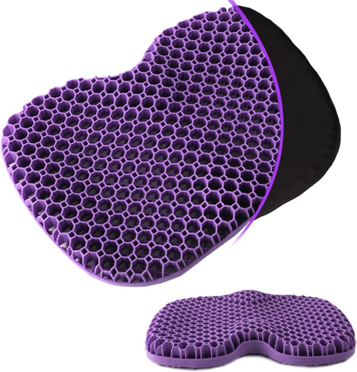 Gel Seat Cushion for Office Chairs, Car Seat Cushion for Long Sitting, Wheelchair Pads for Tailbone Pressure Relief Butt & Back Pain (Purple/Black) (ZD020)